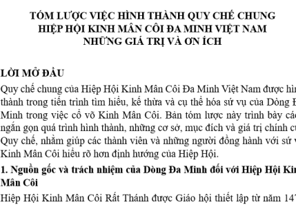 T&Oacute;M LƯỢC VIỆC H&Igrave;NH TH&Agrave;NH QUY CHẾ CHUNG HIỆP HỘI KINH M&Acirc;N C&Ocirc;I ĐA MINH VIỆT NAM NHỮNG GI&Aacute; TRỊ V&Agrave; ƠN &Iacute;CH
