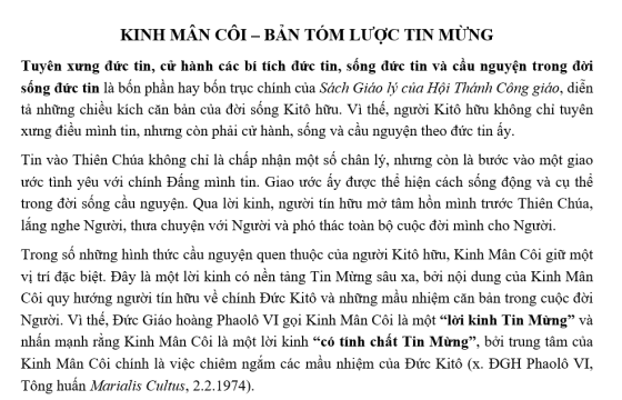 KINH M&Acirc;N C&Ocirc;I &ndash; BẢN T&Oacute;M LƯỢC TIN MỪNG