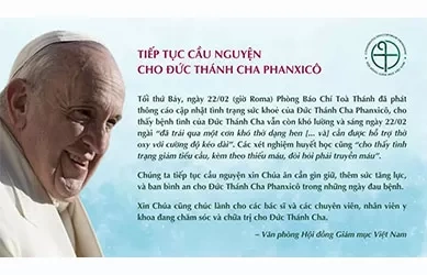 Tiếp tục cầu nguyện cho Đức Thánh Cha Phanxicô